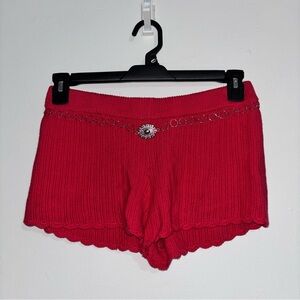 Forever 21 Red Knit Shorts with Chain Detail
